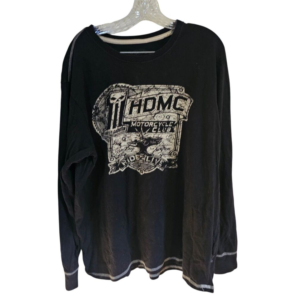 Harley Davidson Shirt Men's 2XLarge Black Milwaukee Motorcycle Club Long-sleeve